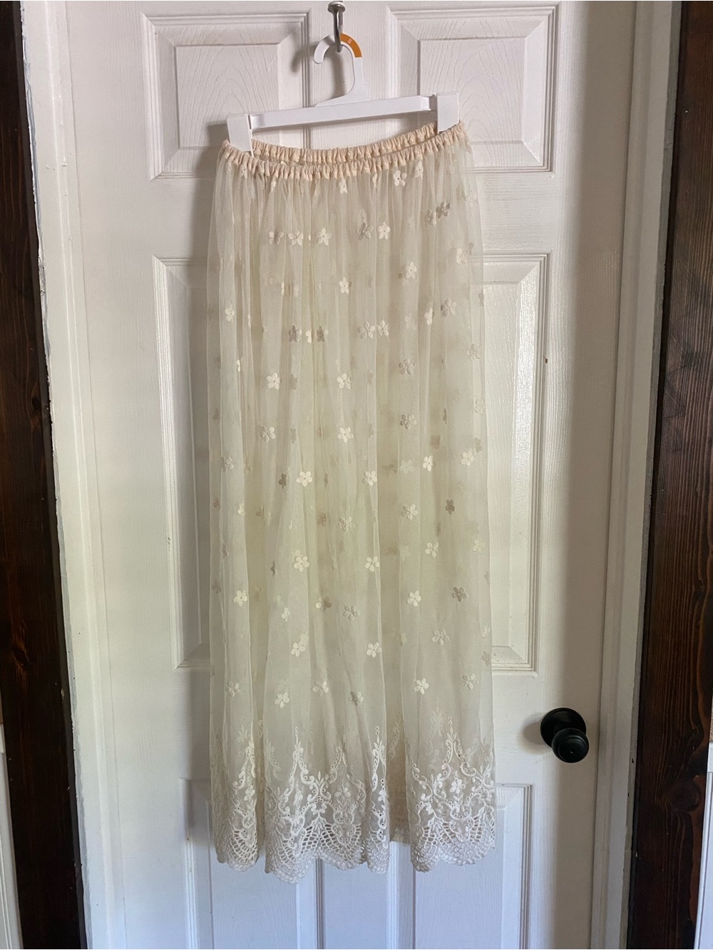 Jen's Pirate Booty Cream Sheer Floral Embroidered Maxi Skirt
